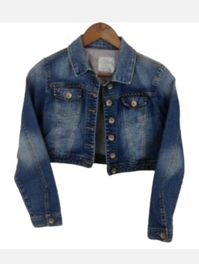 Justice Big Girls Size 14 Love Yourself Blue Jean Denim Jacket Button Front Coat